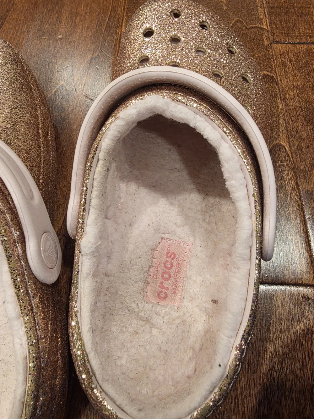Crocs Kids' Lined Glitter Clogs in Rose Gold Juniors Size 1 EUC